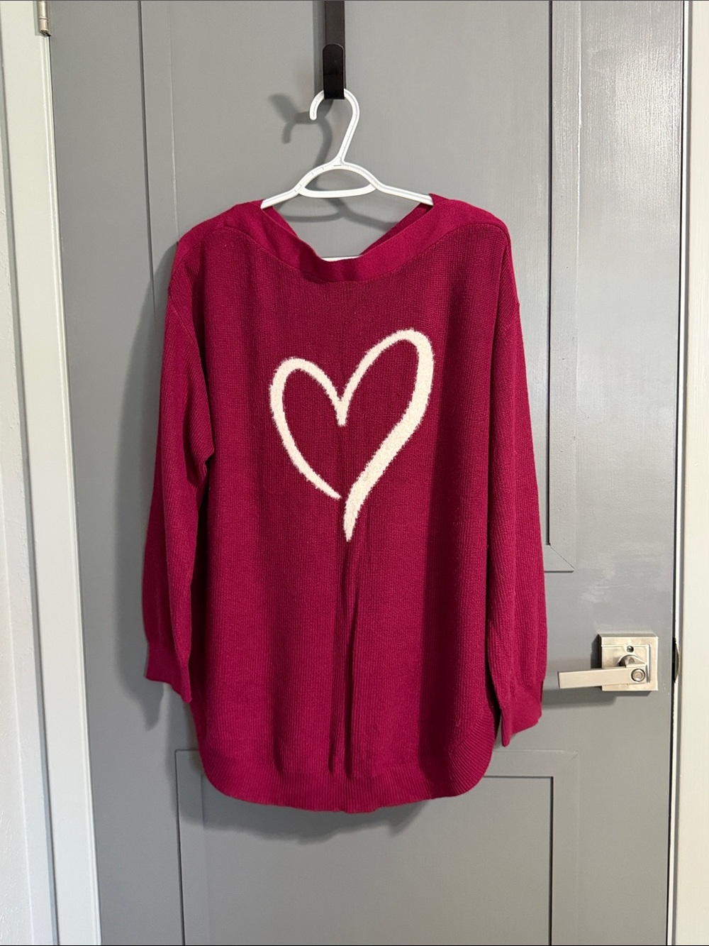 Women's Fuchsia Heart-Back Scoop Neck Sweater